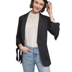 Anthropologie Cartonnier Women’s Black One Buon Blazer With Tie Sleeves Size 8